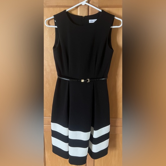 Calvin Klein Black and White Dress with Belt - Picture 1 of 3